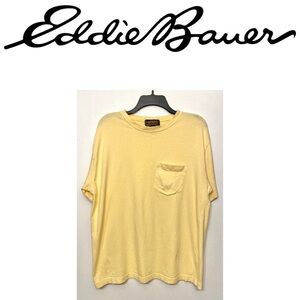 Eddie‎ Bauer Women’s Yellow Pocket Short Sleeve 100% Cotton Tee Shirt Large